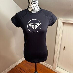 Roxy whole hearted short Sleeve Rash Guard Black Junior Size Large ocean surf